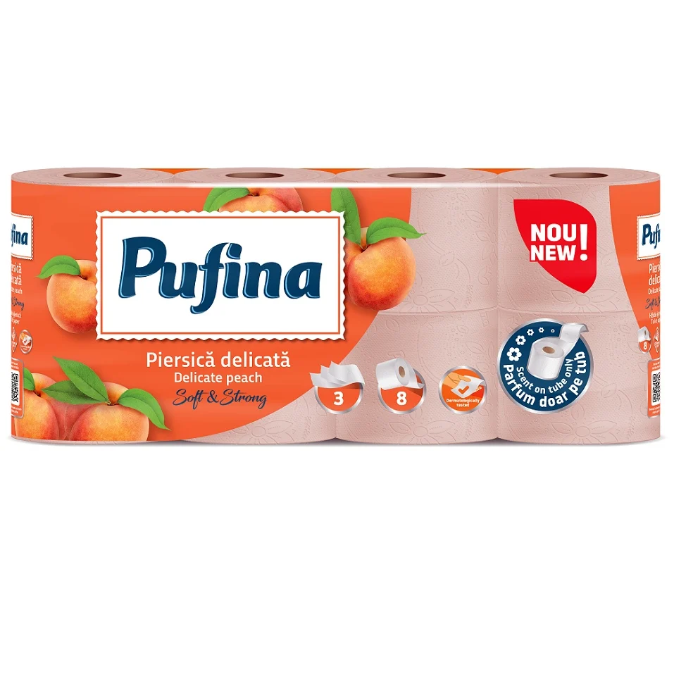 PUFINA Hârtie Igienica PUFINA Piersica 3 Straturi, 12 Bucati